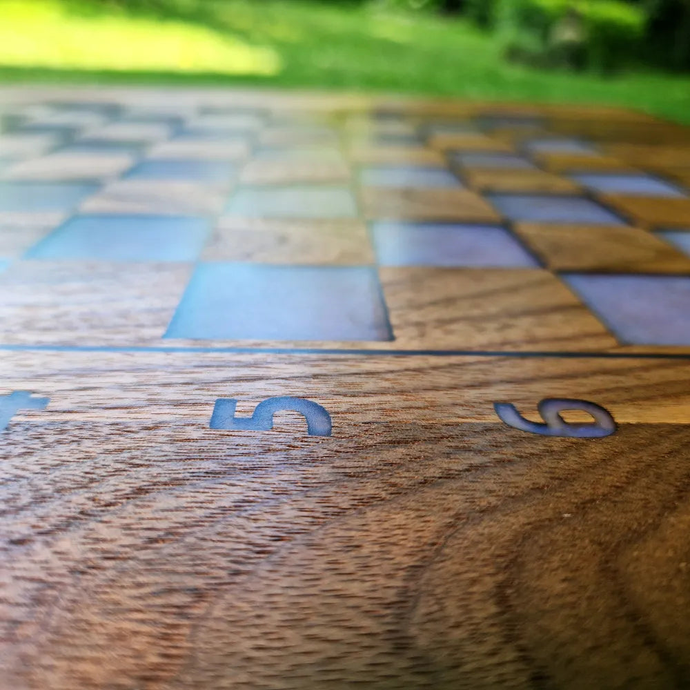 American Walnut Chessboard with blue resin square Handmade Art