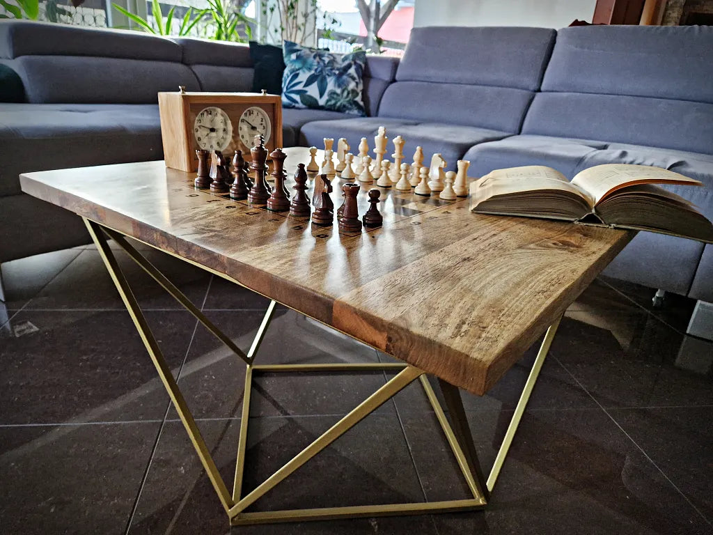 Mango loft chess table with black epoxy  resin