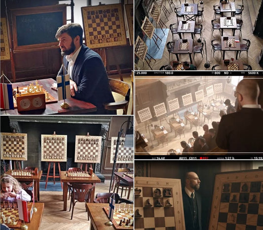 Wall-mounted chessboard displayed as functional art in an elegant interior
