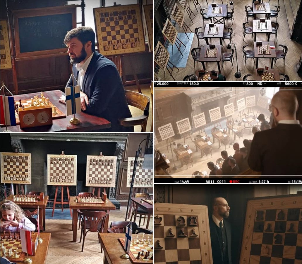 Wall-mounted chessboard displayed as functional art in an elegant interior