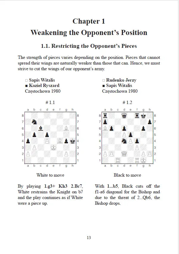 Interior page example with chess diagram and strategy analysis from Witalis Sapis book.