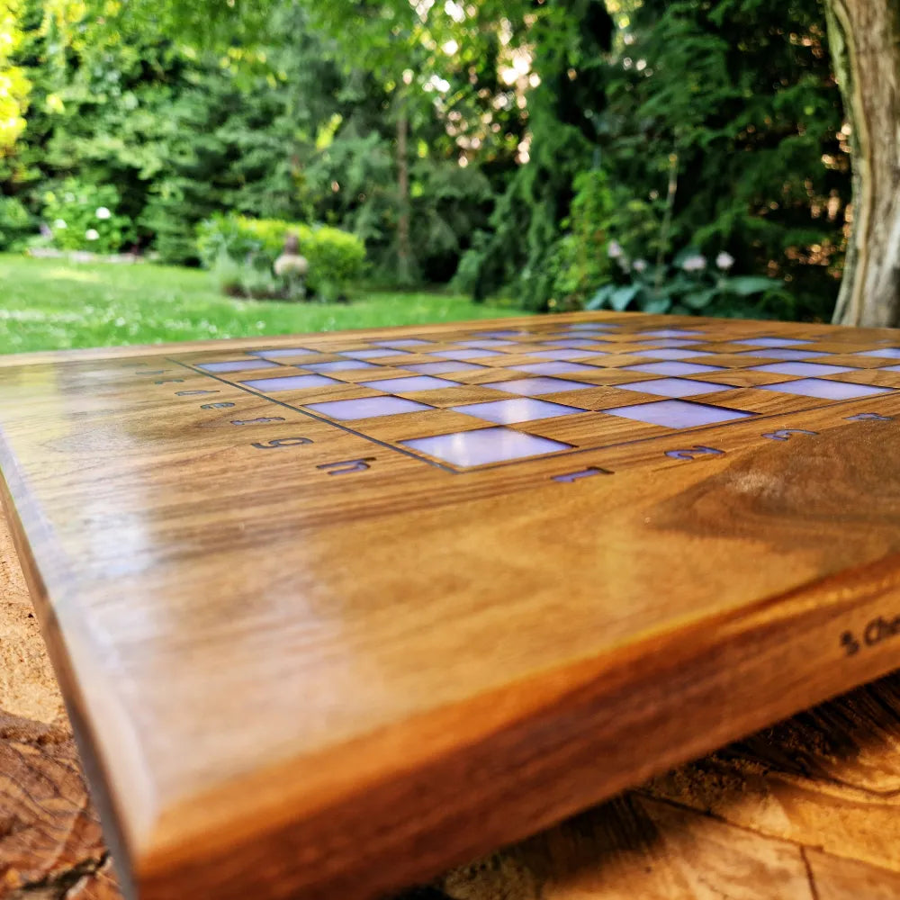 American Walnut Chessboard with blue resin square Handmade Art
