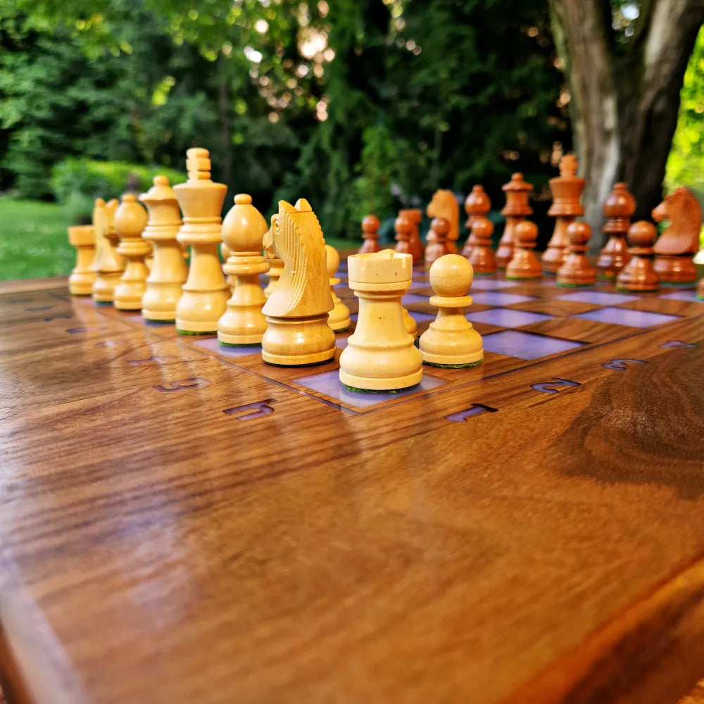 American Walnut Chessboard with blue resin square Handmade Art