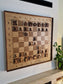 Large hanging chess board with magnets -example with wooden chess pieces
