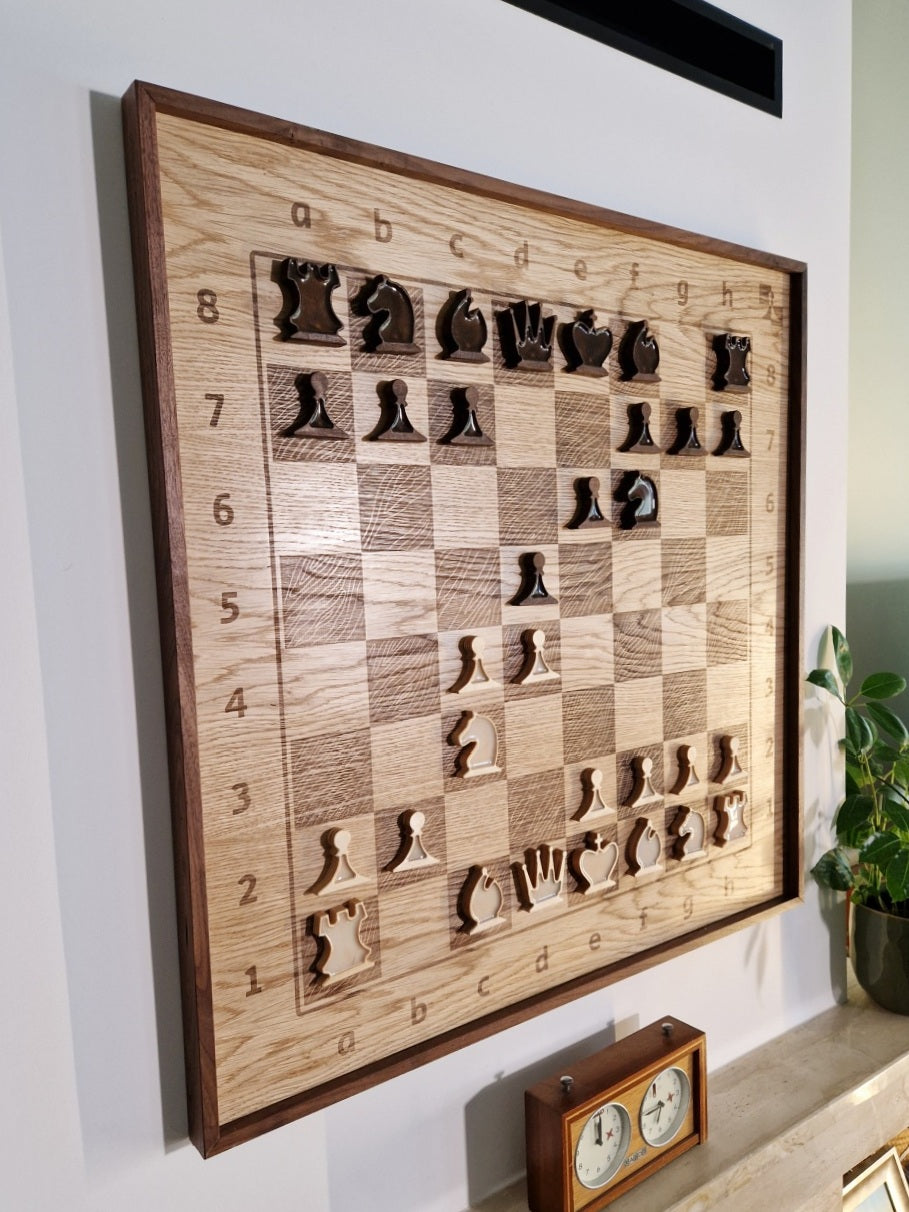 Large wall-hanging chess board with magnets and epoxy resin inside