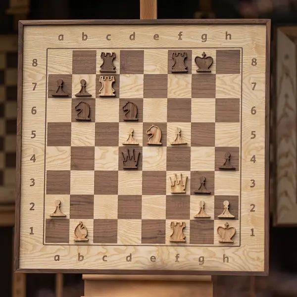 Wooden vertical chess board for hanging on wall