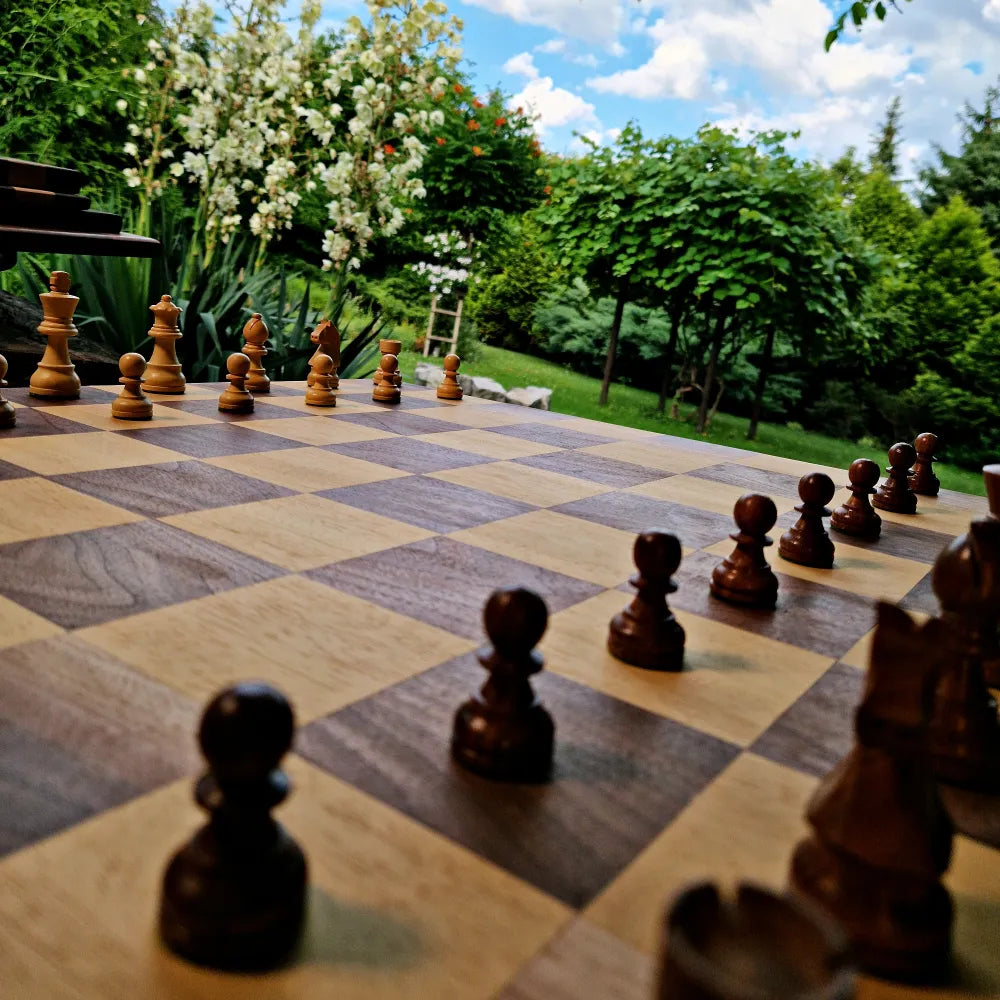 Bigest Wooden Chessboard XXL size with small chess set