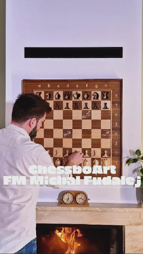 Video — Polgar Sisters signed ChessboArt800 wall-mounted chess board, Chess Olympiad 2024 Budapest (EXPO display)